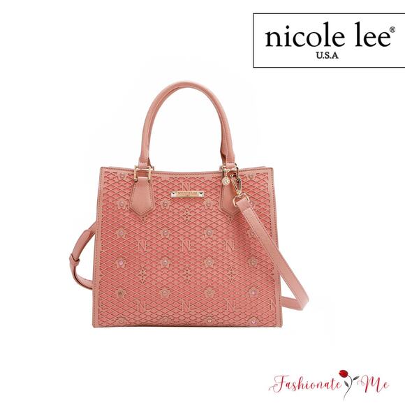 Nicole Lee USA Gracie Structured Vegan Leather 3 Compartments Tote Bag | Pink - Picture 1 of 14